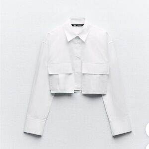 White Cropped Button-Up Shirt